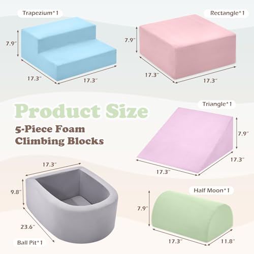 Image of KIZLAND Climbing Toys for Toddlers, Foam Climbing Blocks and Ball Pit for Baby, 5-Piece Soft Toddlers Climbing Toys,Climbing Crawling Toy Soft Foam Blocks Activity Play Set(Balls not Included)