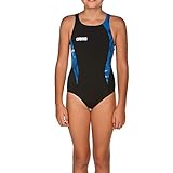 ARENA Girl's Carbonite One Piece Swimsuit, Black/Asphalt/Royal, 22