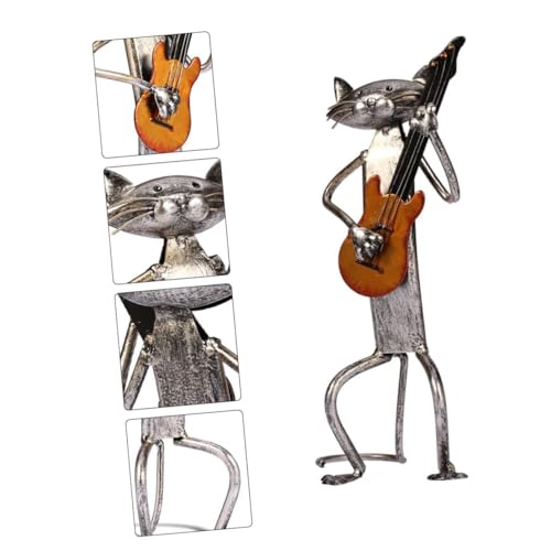 Statue chat guitare argentée : déco maison design et idée cadeau chic