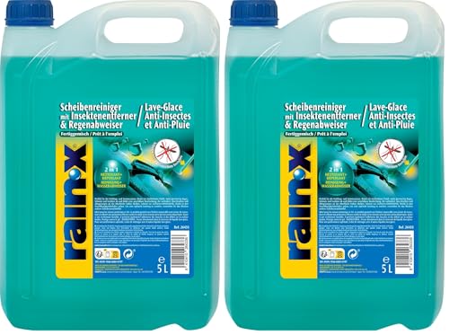 Rain-X Lave-Glace Anti-Insectes et Anti-Pluie – Nettoyage Efficace, Protection Durable et Visibilité Optimale pour Un Conduite en Toute Sécurité – 5L, Vert (Lot de 2)