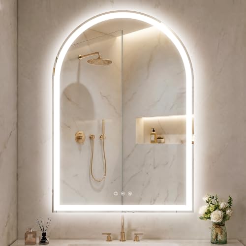 OUMUSU Arched LED Lighted Bathroom Mirror with Lights 28"x40"