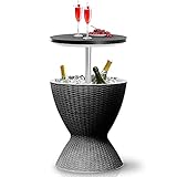 SereneLife Outdoor Cool Bar Table, 7.5 Gallon Beer and Wine Cooler, Patio Furniture & Hot Tub Side Table, Beverage Cooler, All-Weather Resistant Ice Cool Bar, Rattan Style Patio, Cocktail Bar (Black)