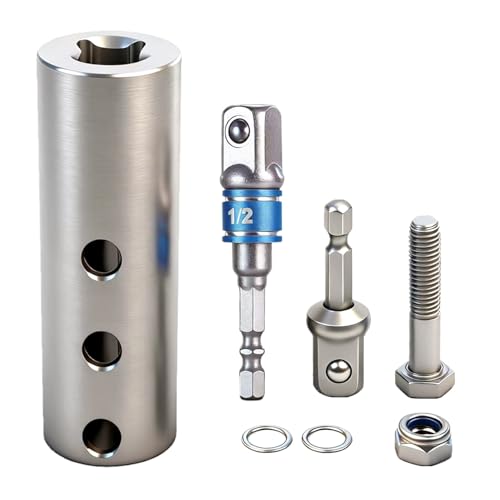 KICKFUN Trailer Jack Drill Adapter for 1 Inch Jack Drive Shafts Stainless Steel Trailer Jack Adapter Kit with 2 Pcs 1/2 Drive Socket Fits RV Camper Dump Truck Trailer Jacks (Silver)
