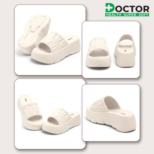 Image of DOCTOR HEALTH SUPER SOFT Women Puffy Strap Platform Slides | Soft Cushioned Fashion Slippers | Lightweight Anti-Slip Casual Slip-On Sandals for Indoor Outdoor Everyday Wear
