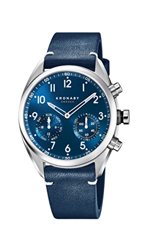 Kronaby Orologio Ibrido Uomo Pelle Blu - Analogico Intelligente - Impermeabile 10 ATM - Musica, Passi, Notifiche - S3764/2 Apex