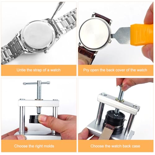Image of Serplex Watch Repair Tool Kit, Back Case Pressing Device, Needle Tool, Triangular Piece & Multiple Sizes Press-Fit Components, Ideal for Battery Replacement, Case Assembly & Watch Maintenance