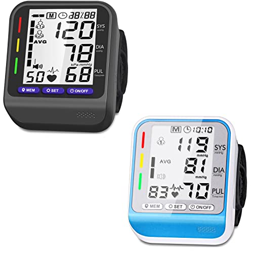 Aleshon Wrist Blood Pressure Monitor with Adjustable Wrist Cuff, 3-Color Indicator, Dual 198 Reading Memory Voice, Large LCD Display Digital BP Machine for Home Use