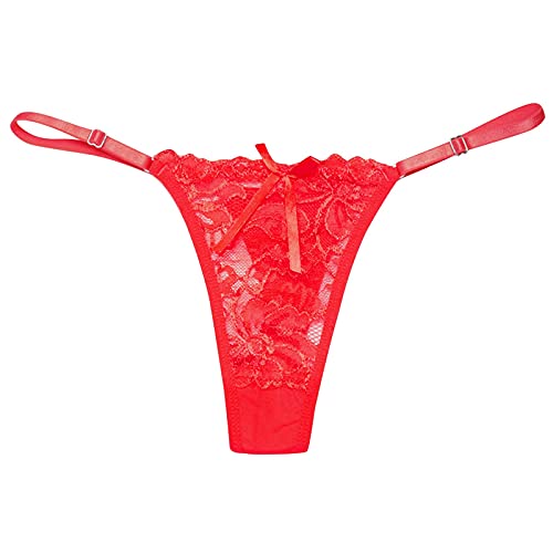 Generisch Bragas de mujer cintura baja calzoncillos tanga calzoncillos sexy ropa interior de encaje, rojo, talla única