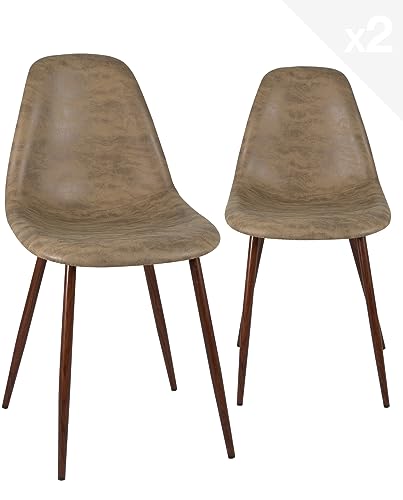 KAYELLES Lot de 2 chaises de Salon ou Salle à Manger, siège rembourré Effet Marron Vintage, Pieds métal Couleur Bois foncé Nova (Marron Antique)