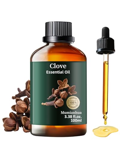 Aceite Esencial de Clavo Puro, Mumianhua Aceite de Clavo para Difusores, Crecimiento de Cabello, Cuidado de Piel, Hongos en Uñas, Velas, Jabón y Limpieza 100 ml