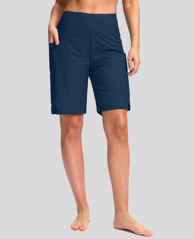 G Gradual Women's 9" Long Swim Board Shorts with Pockets High Waisted Knee Length Beach Swimming Shorts for Women with Liner - Image 2