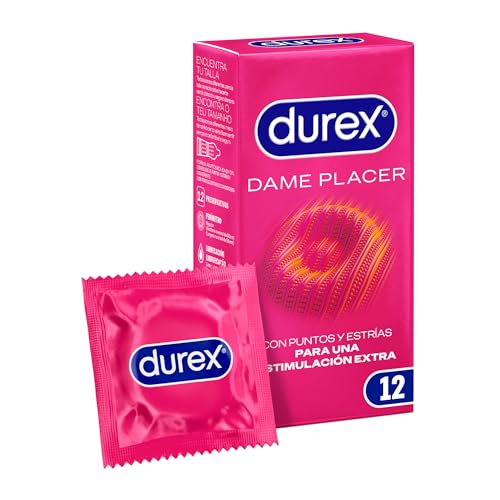 Durex Preservativos Dame Placer, Con Puntos y Estrías para una Estimulación Extra, 12 condones