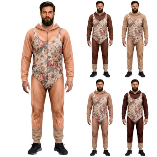 Men Christmas Onesie Funny 3D Realistic Fake Body Print Zip Up Jumpsuit - image 2
