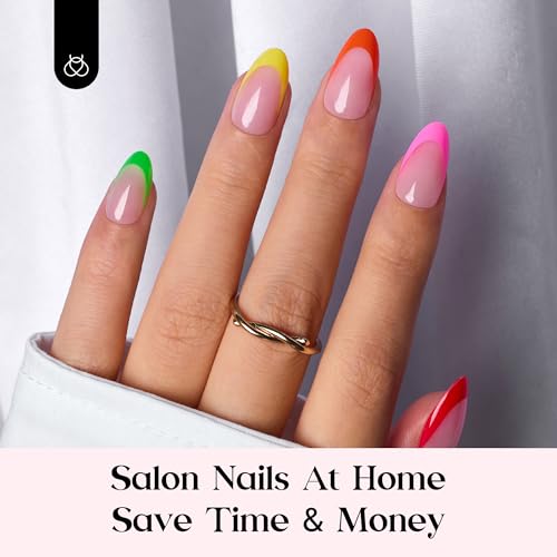 Image of Beetles Summer Press On Nails 224 Pcs 7 Colors, French Tip Nails Short Almond Classic Fake Nail Tips, Rainbow Soft Gel Nails False Nails Art DIY For Women