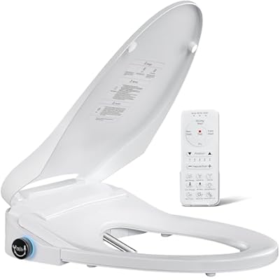 Bidet Toilet Seat - Elongated Smart Toilet Seat with Wireless Remote and Side Knob, Instant Warm Water & Air Dryer, Adjustable Heated Seat, Multiple Nozzle Modes