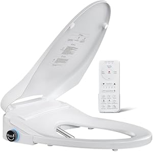 Bidet Toilet Seat – Elongated Smart Toilet Seat with Wireless Remote and Side Knob, Instant Warm Water & Air Dryer, Adjustable Heated Seat, Multiple Nozzle Modes