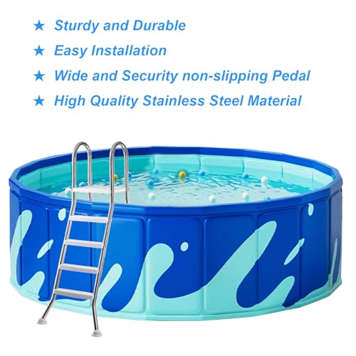 Escalera doble para piscina arriba tierra 4 pasos acero inoxidable miniatura 3