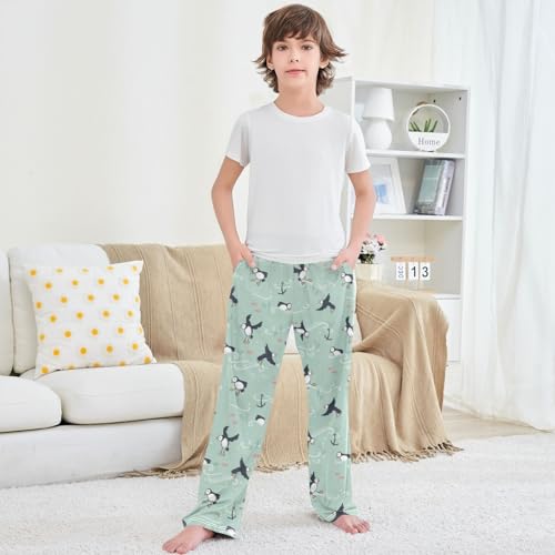 Boy's Pj Pants Lovely Doodle Birds Puffin Green Lounge Bottoms Elastic Waist Kids Joggers with Pockets Size 6-14 5