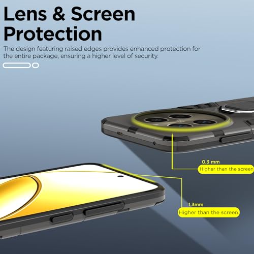 Image of Pikkme Realme 12 Pro 5G / Realme 12 Pro Plus 5G Back Cover | D5 Tough Armor Bumper | 360 Protection Case | Ring Holder Stand Case (Black)
