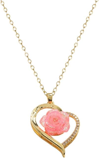 ONLYJUMP Rose Alloy Necklace for Women Heart Pendant Copper Zircon Light Luxury Fashion Jewelry Dainty Romantic Statement Necklace for Daily Wear Ideal Valentine's Day Anniversary Birthday Gift