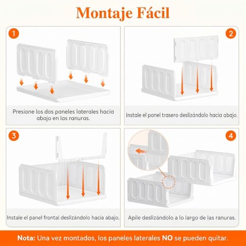 Miniatura 5 de Lifewit Organizador De Armario Ropa, 6 Pack Baldas Apilables Interiores, Cajonera De Almacenaje Para Camisetas Y Pantalones, Contenedores Extensibles Para Baño, Cocina Y Camping, 24l, Blanco
