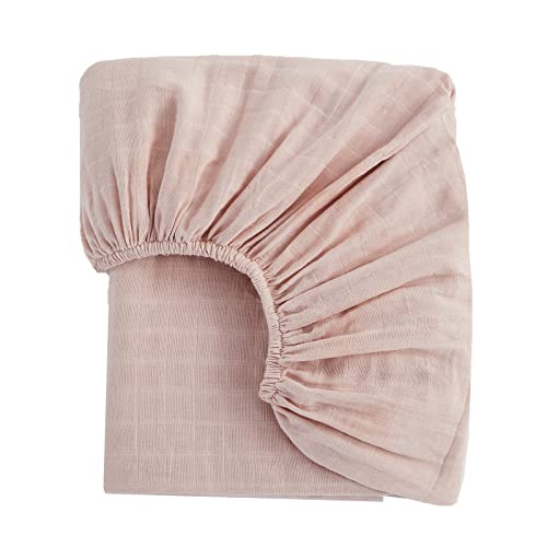 Image of POSENPRO Organic Fitted Cotton Crib Sheets for Baby Boys Girls, Solid Color Toddler Bed Sheets for Standard Crib and Toddler Mattresses, 28"x52"x8", Pink