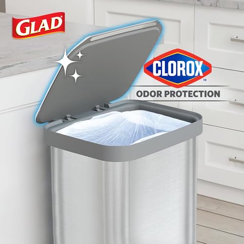 Image of Glad Stainless Steel Step Trash Can, Series 2 with Clorox Protection - Large Metal Kitchen Garbage Bin with Soft Close Lid, Foot Pedal and Waste Bag Roll Holder, 20 Gallon