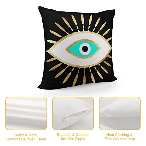 Rurals Hamsa Evil Eye Gold Foil Print Decorative Pillow Covers Cozy Soft Throw Pillowcase Square Couch Cushion Cover For Home Decor Sofa Living Room Bed Car 18X18 Inch #TOP2