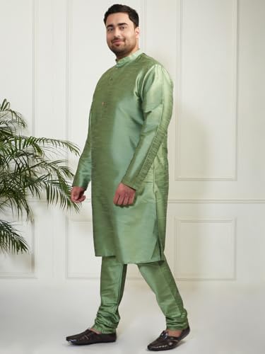 Image of Vastramay Plus Men's White Silk Blend Kurta Pyjama Set VPLUSMKWH001nPBL 44 | Independence Day