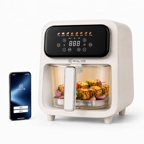 Image of KILIG Nexa Core 4L Glass Basket Air Fryer, WiFi App Control, 2 Yr Warranty | StepChef hands-free; borosilicate glass basket; 100% Toxin free, No PFAS /PTFE /PFOA, 8 presets, Powerful 1800W, Dual heating
