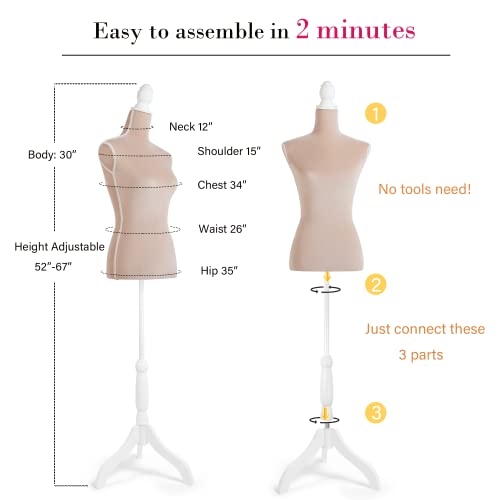 Hombour Dress Form Mannequin Torso, Female Sewing Manikin Body, Pinnable Dressmaker Form With Stand For Display, Clothing Design, Khaki #TOP4