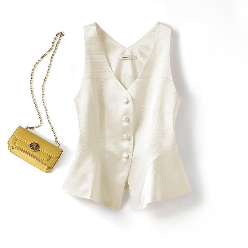 GRACEART Women's Acetate Satin Vest V-Neck Single Breasted Casual Tops Summer Thin Sleeveless Suit Waistcoat2