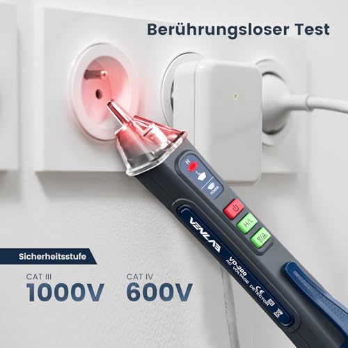 Spannungsprüfer Berührungslos Klein mit Buzzer, AC Stromprüfer Leitungssuchgerät mit Taschenlampe, Kabelbruch-Suchgerät Stift Durchgangsprüfer für Steckdose Schaltschrank 12/48v~1000v