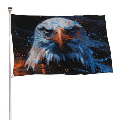 Bandiera blu e arancione con aquila calva, 1,5 x 1,5 m, per esterni, decorazione per cortile, portico, prato, fattoria