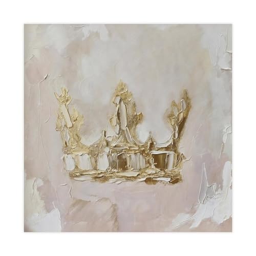Peinture à l'huile salon grand format 71x71cm avec tableau couronne dorée moderne