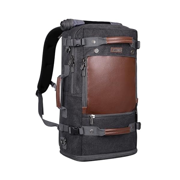 WITZMAN Travel Backpack for Men Women Carry on Luggage Backpack Canvas Rucksack Duffel bag with Shoe Compartment（A2021 big size black）