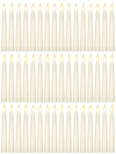 Image of Funtery 48 Pcs Flameless LED Taper Candles Battery Operated Candles Bulk Realistic LED Candlesticks Flickering for Wedding Church Party Home Decor(Ivory,6 Inch,Novelty Style)