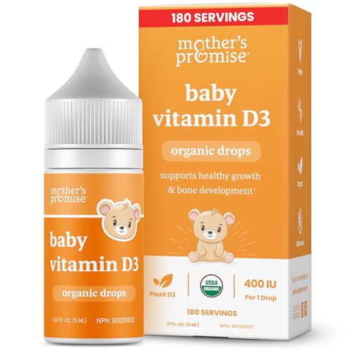 Image of Mother's Promise Organic Baby Vitamin D Drops | 100% Plant Based | Healthy Growth & Bone Development | Age Newborn+ | 180 Servings | Baby Vitamin D3 Liquid for Infants & Toddlers | 400 IU for Babies