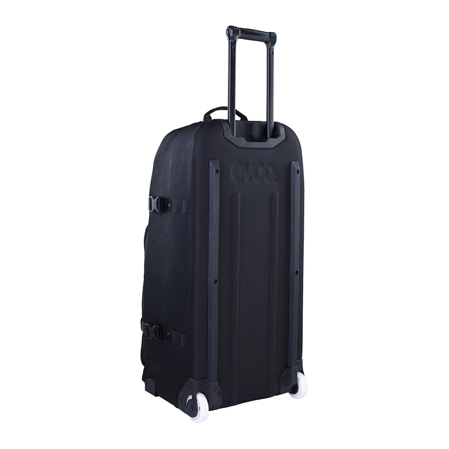 EVOC WORLD TRAVELLER 125 l Walizka podróżna na kółkach (walizka podróżna z teleskopową rączką, wymiennymi kółkami skate, stabilną konstrukcją dna z EVA, wyjątkowo lekka walizka na kółkach), czarna