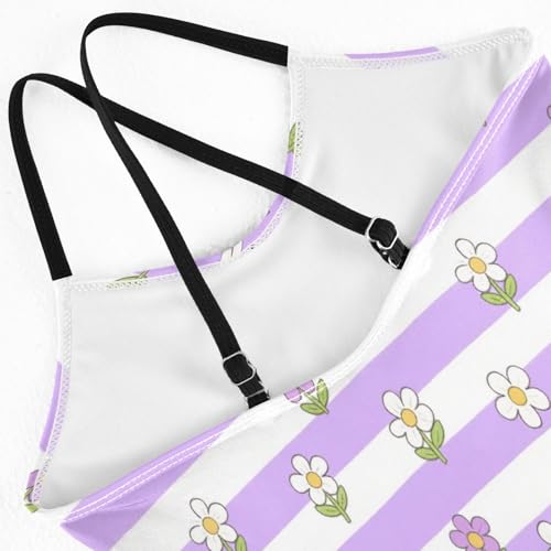 Purple and White Striped flowersSwimsuit for Girls 1-Piecing Bathing Suits for Teens Beach Swimwear trajes de ba?o para ni?as 5-6t4