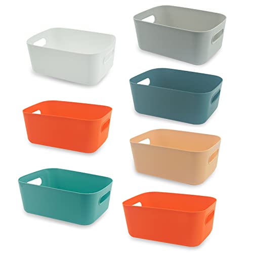 Lre Co. Panier de Rangement, Paniers en Plastique Boîte de Rangement Petits Paniers avec Poignées Organisateur de Conteneur de Rangement pour Salle de Bains Cuisine Cosmétiques, 6 Couleurs
