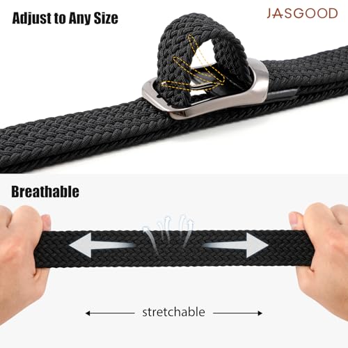Image of JASGOOD Stretch Belt for Men, Men Women Elastic Woven Braided Belt 1 3 /8 Casual Belt Golf Belt for Jeans Pants