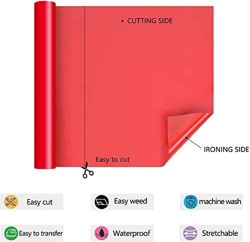 Image of HTV Iron on Vinyl 12Inch by 25ft Roll HTV Heat Transfer Vinyl for T-Shirt HTV Vinyl Rolls for All Cutter Machine - Easy to Cut & Weed for Heat Vinyl Design (Red, 25ft)