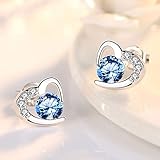 Silver Stud Earrings for Women, Stud Earrings Blue Cubic Zirconia Heart Studs│Dainty Earrings Jewellery Gifts for Girls - Image 6