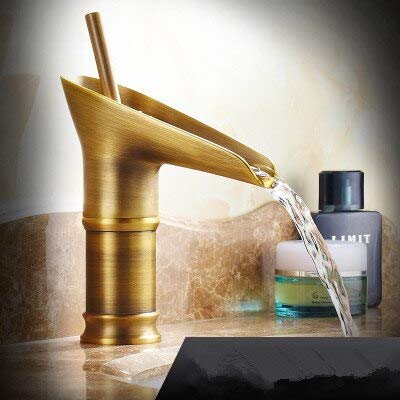 NURUGURE Bathroom Basin Faucet, Brass Bathroom Basin Faucet Single Handle Waterfall Spout Hot Cold Mixer Tap for Vanity Sink