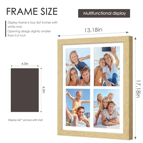 Image of DUENPY 12x16 Collage Picture Frame, Made of Natural Solid Wooden Picture Frames, Displays Four 5x7 Picture Collage, or 12x16 (Without Mat) Wall Decor, Wall Hanging, Solid Color.