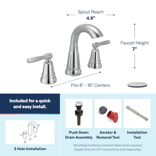 Image of Moen Halle Chrome Widespread Traditional Bathroom Faucet with Drain Assembly for 3-Hole Applications, 84972C