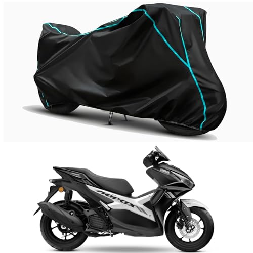 Image of Waterproof Bike Body Cover Compatible for | Yamaha Aerox 155 BS6 | Taffeta Fabric, Sky Piping Design, Bottom Elastic Fit | Dustproof, Sun UV & Rain Protection for All Weather.