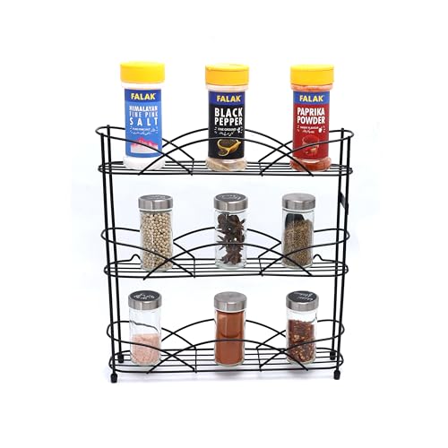 Buckingham 3-Tier Spice & Herb Rack Free Standing Jar Holder Organiser Black Metal Kitchen Storage 33 cm