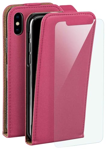 Etui à rabat iPhone X/XS moex rose anti-rayure avec film écran avant arrière